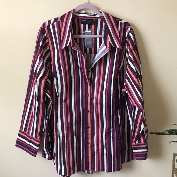 Lane Bryant Classic Long sleeve button front blouse size 24 fairyland stripe - Picture 2 of 5